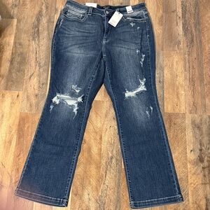 Judy Blue Dark Blue Distressed Mid-Rise Bootcut Jeans
